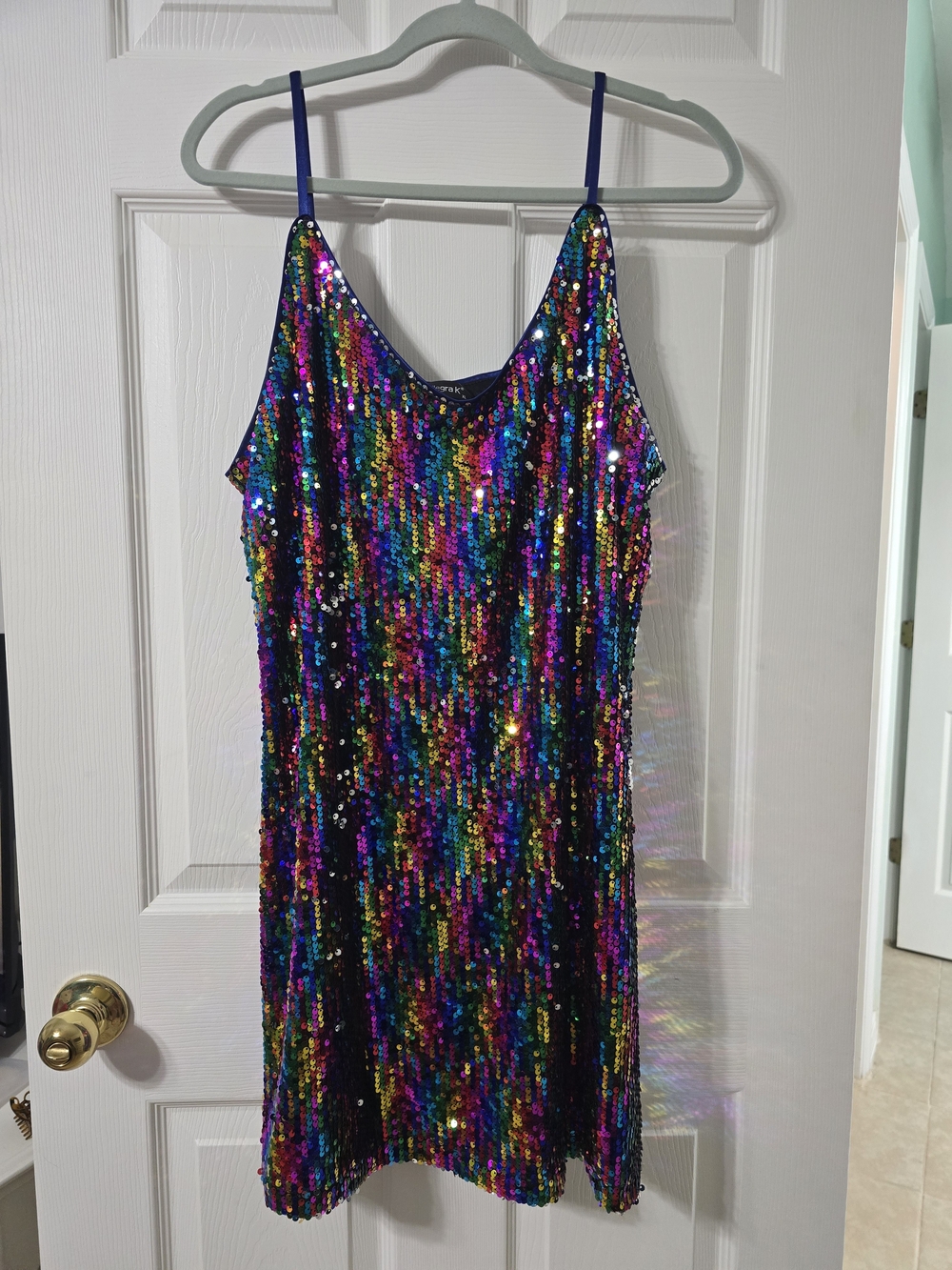 Womens Rainbow Sequin Slip Dress - Multicolor